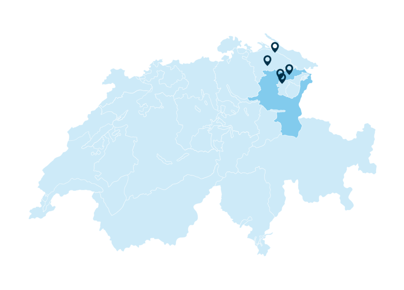 Karte der Schweiz mit Zoom auf St. Gallen, dem Standort der Fahrschule SULI.