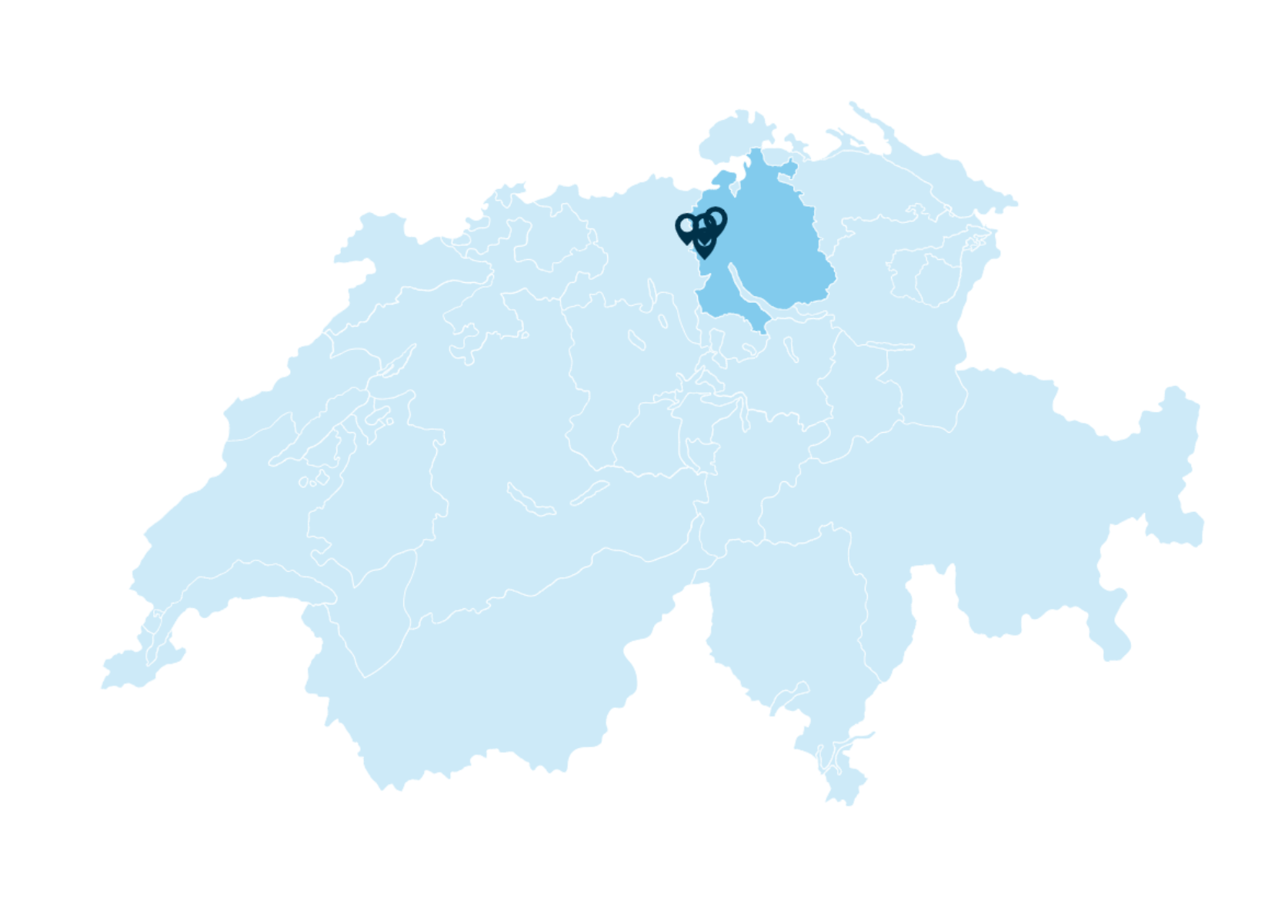 Karte der Schweiz mit Zoom auf die Stadt Zürich, Standort der Fahrschule SULI.