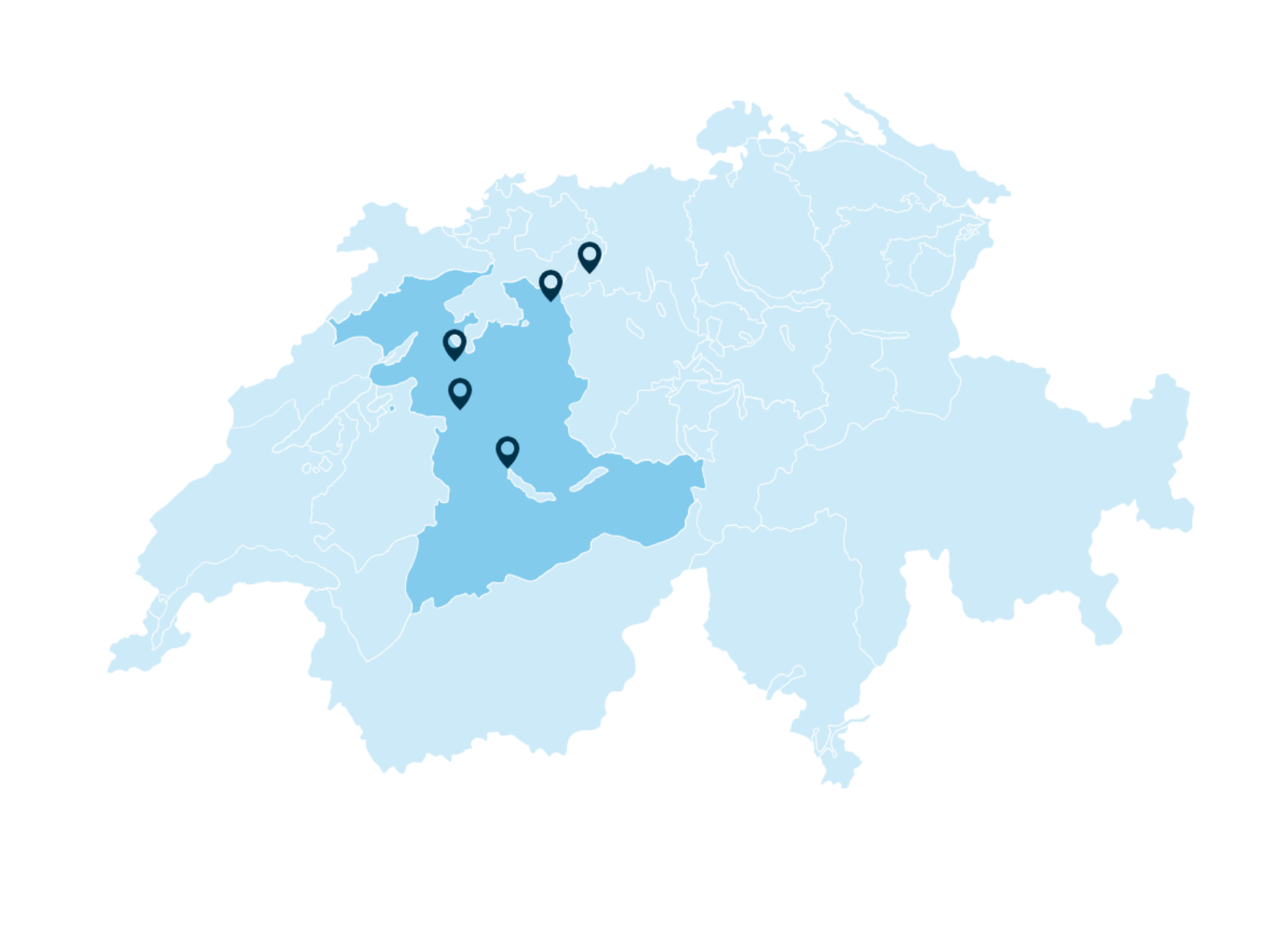Karte der Schweiz mit Fokus auf Bern, dem Standort der Fahrschule SULI.