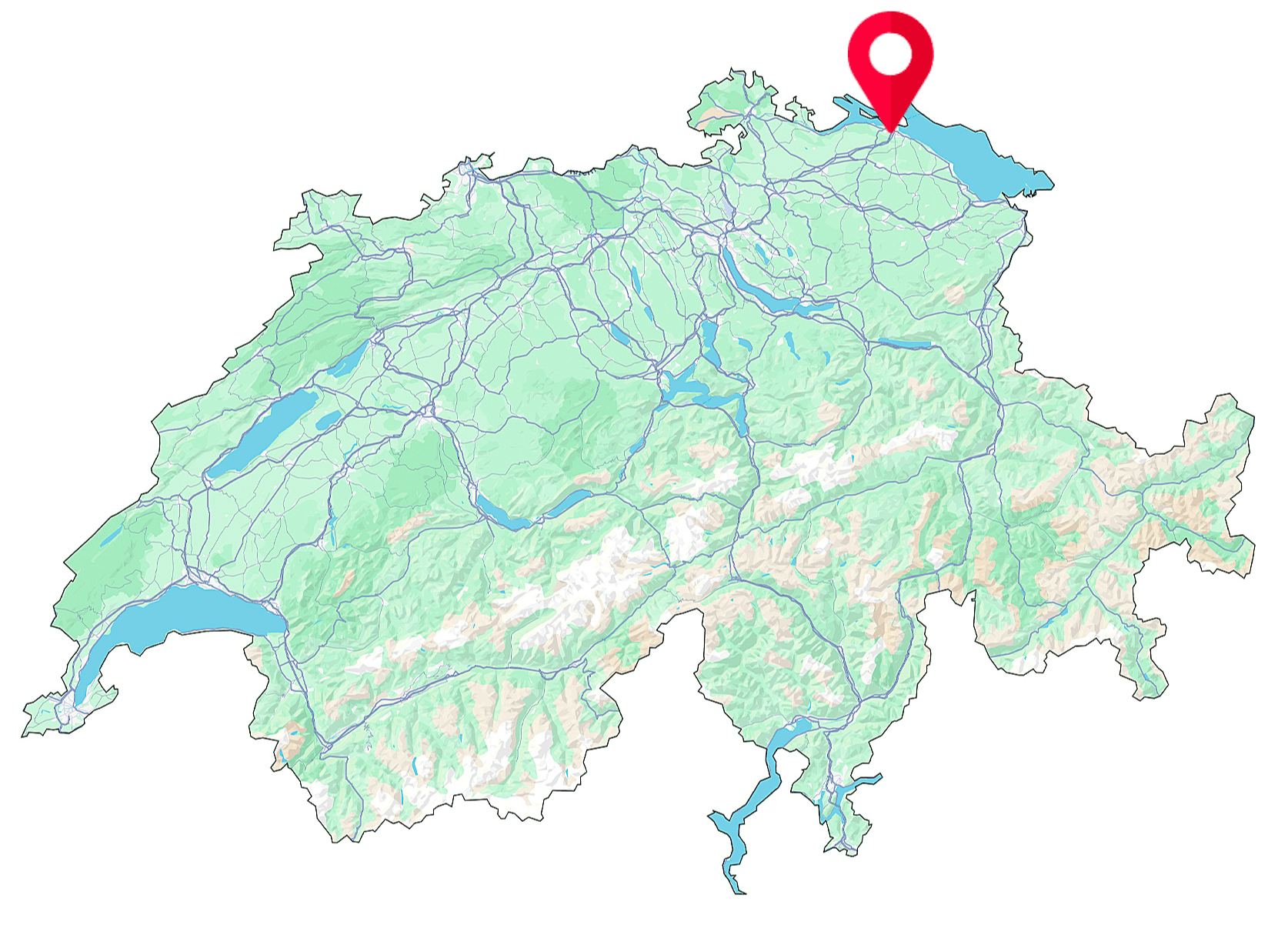 Standortkarte der Fahrschule SULI in Kreuzlingen – zentral am Bodensee gelegen, gut erreichbar mit Auto oder ÖV für deine Fahrstunden.