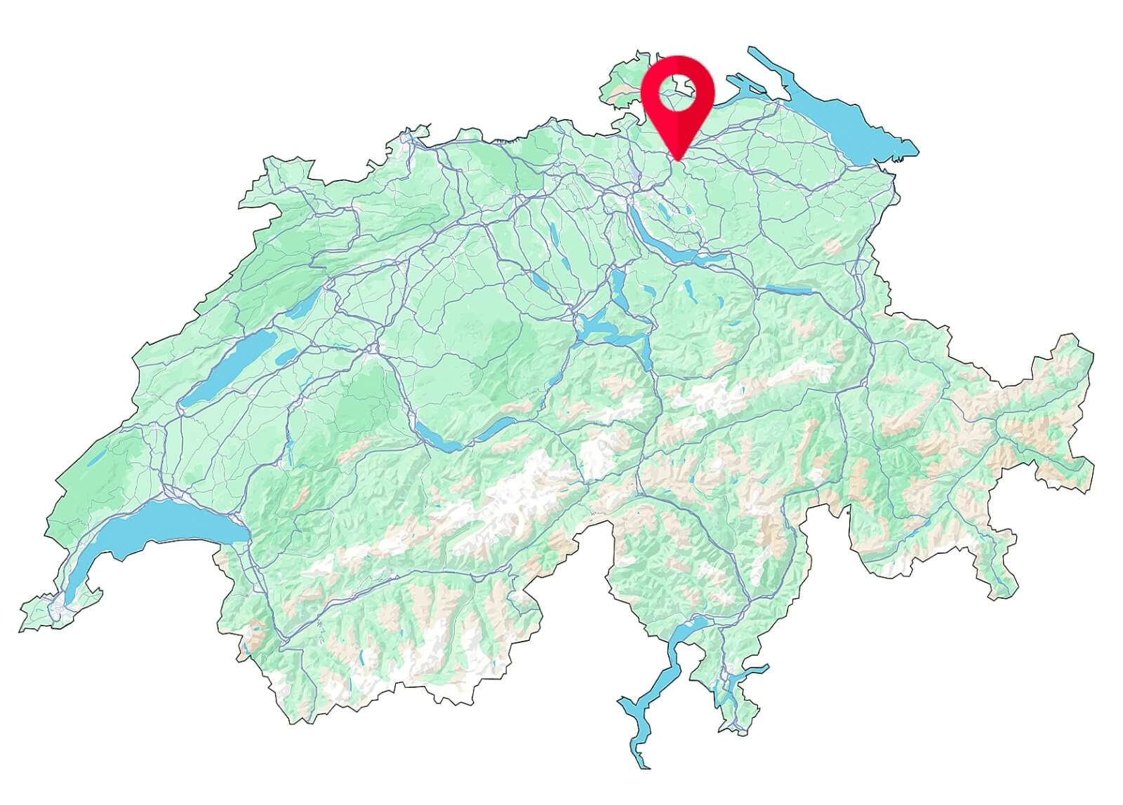 Karte der Schweiz mit Fokus auf Winterthur, dem Standort der Fahrschule SULI.